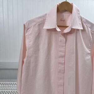 Foxcroft Pink Pin Tuck Long Sleeve Shirt Dress Career Casual Button Down Women's